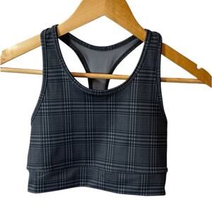 Free Assembly Sports Bra Womens Medium Black Gray Plaid Racerback Athletic Gym